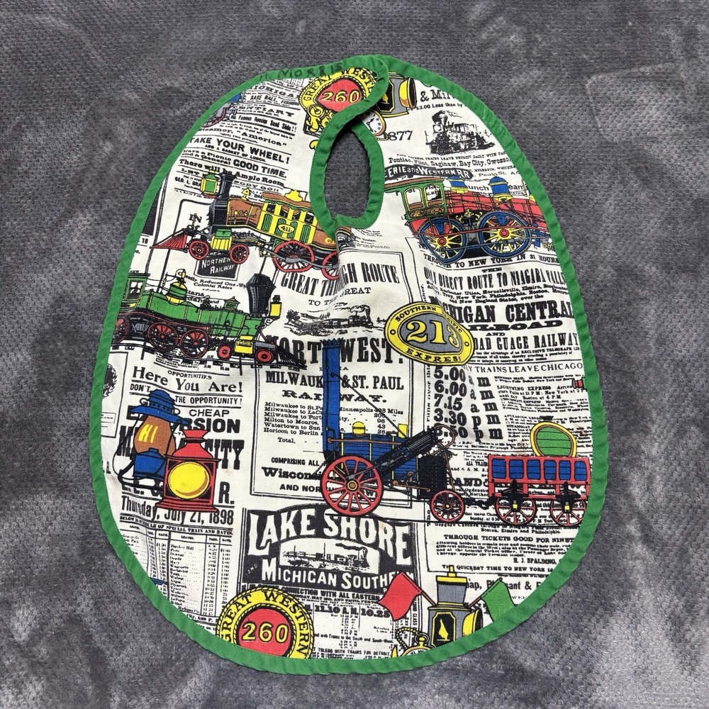 Vintage Handmade Train Railroad Print Infant Toddler Bib